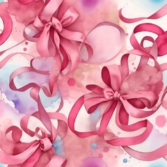 Seamless pattern Pink ribbon with water color 