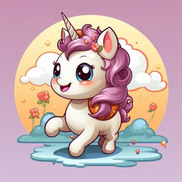 Cute Unicorn Running With Donut , Cartoon Graphic Design, Background Hd For Designer