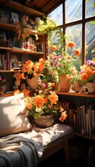 Fototapeta na wymiar flowers in a vase on a shelf in a cozy room