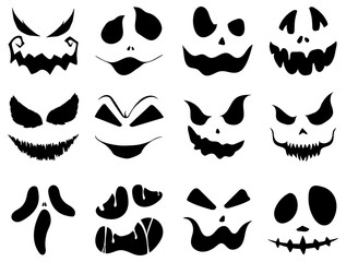 halloween monster jack lantern glowing scary face set on white background. cartoon character  vector cartoon spooky