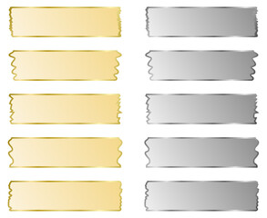 Set of ribbons with silver and golden metal frame. Washi tapes collection. Pieces of decorative tape for scrapbooks. Vector graphic elements for design. Buttons, stickers, banners - obrazy, fototapety, plakaty