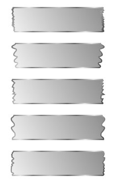 Set of ribbons with silver metal frame. Washi tapes collection. Pieces of decorative tape for scrapbooks. Vector graphic elements for design. Buttons, stickers, banners