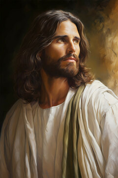 Portrait of Jesus Christ white robe Catholic realism picture digital art