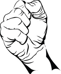 Cartoon Black and White Isolated Illustration Vector Of A Fist Balled Up to Punch