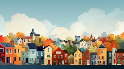 colorful Illustration of housing equity and inclusive community - obrazy, fototapety, plakaty
