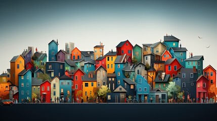 colorful Illustration of housing equity and inclusive community - obrazy, fototapety, plakaty