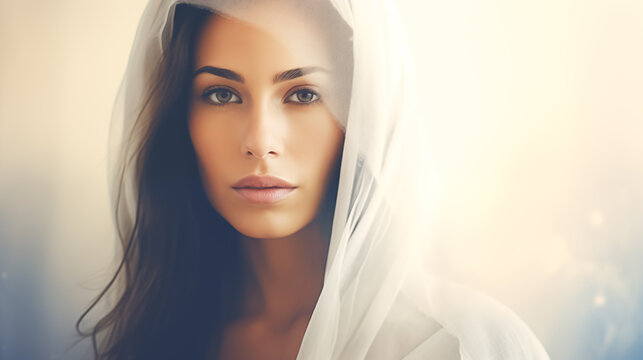 Portrait of young beautiful biblical woman. Christian illustration.