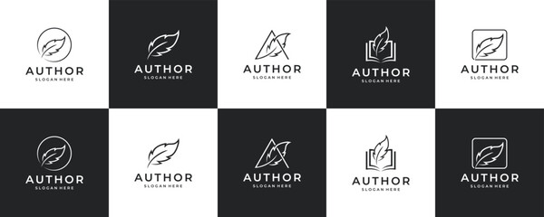 feathers and initial letters Logo design, or logo for authors, in black and white style