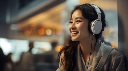 a woman wearing headphones - Powered by Adobe