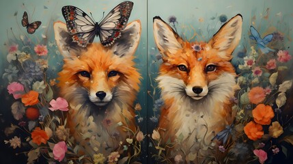 Obraz premium red fox in the flowers
