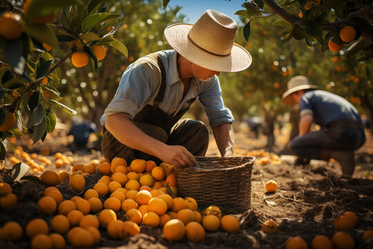 citrus pickers in the garden