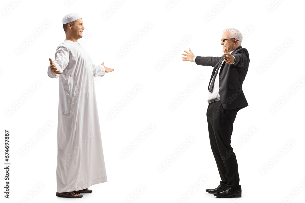 Wall mural Muslim man meeting and greeting a mature businessman