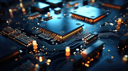 Obraz premium Macro capture of modern chip components on an electric board