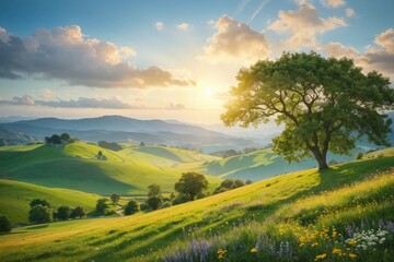 Idyllic Countryside: A Symphony of Sunlight and Greenery