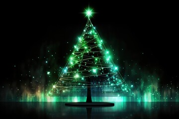 digital technical christmas tree glowing illustration