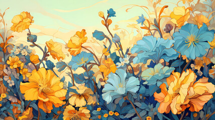 Hand drawn beautiful floral oil painting style illustration background
