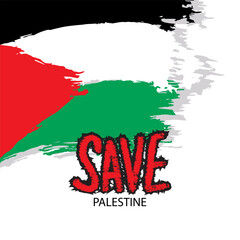 Save Palestine with flag of Palestine. Vector illustration.
