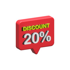 discount 20 percent red bubble 3d icon