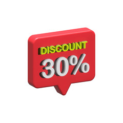 discount 30 percent red bubble 3d icon