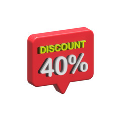 discount 40 percent red bubble 3d icon