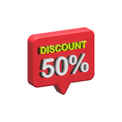 discount 50 percent red bubble 3d icon
