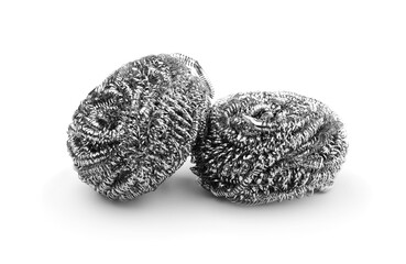 Metal dish sponges isolated on white.