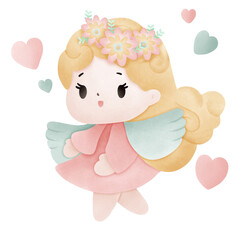 Sweet Cupid and angel send love for valentine's day
