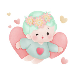 Sweet Cupid and angel send love for valentine's day