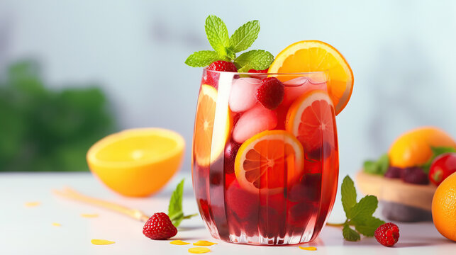 Refreshing summer berry sangria with apples and oranges.