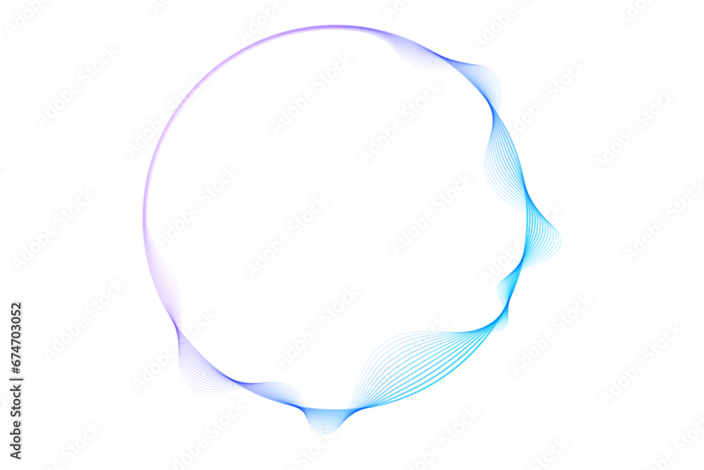 Fototapete Vector abstract circles lines wavy in round frame colorful blue purple gradient isolated on transparent background with empty space for text
