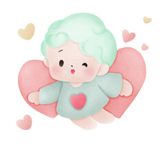 Sweet Cupid and angel send love for valentine's day