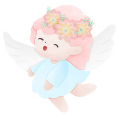 Sweet Cupid and angel send love for valentine's day