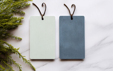 Mockup of a customizable paper tags for Christmas holiday