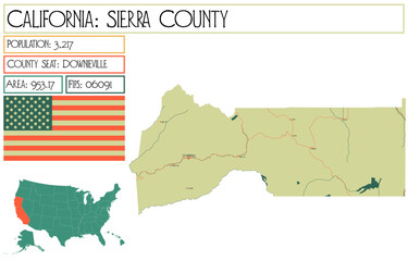Large and detailed map of Sierra County in California USA.