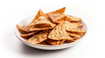 Flaxseed chips in a plate isolated in white background