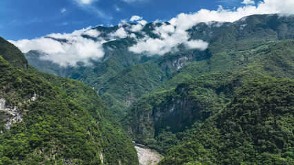 Clouds Among the Mountains in Taroko National Park in Hualien, Taiwan
