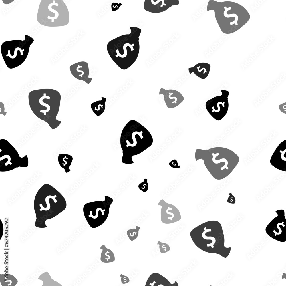 Poster seamless vector pattern with bag of money symbols, creating a creative monochrome background with ro