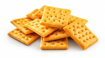 Pile of cheese crackers in white background