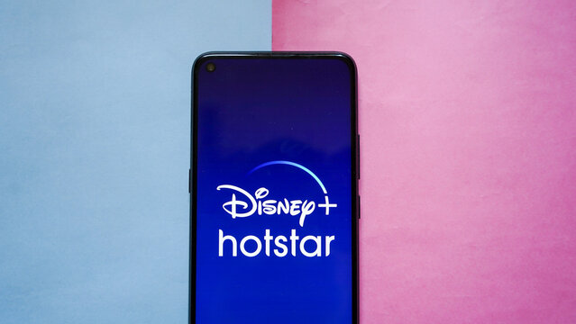 Disney plus hotstar app logo on smartphone device. disney+hotstar 