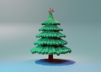 Green 3d Christmas tree. Elements for Design Christmas card, poster, banner... 