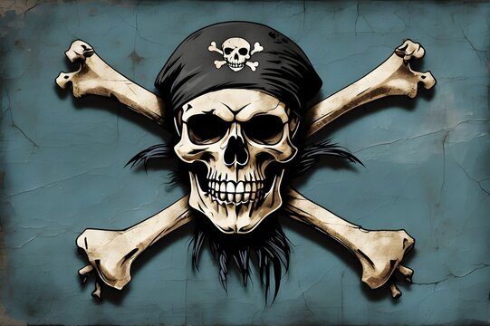 a logo where the "1N" is incorporated into a skull and crossbones pirate flag, embodying the spirit of adventure on the high seas. Keywords: Pirate Flag, Skull, 1N. Style: Grungy and weathered, like a
