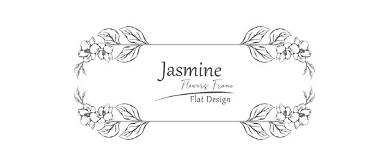 jasmine flower sketch frame.
rounded rectangle pattern.  - obrazy, fototapety, plakaty