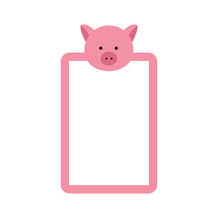 Vector frame with pig s head. Children s photo frame with animals, vector illustration.