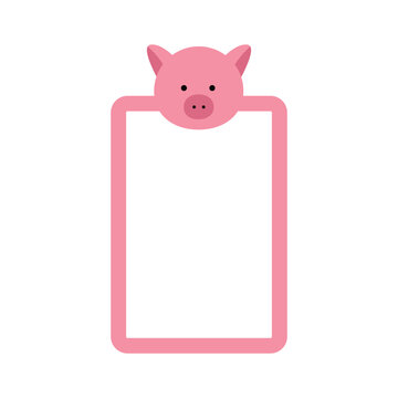Vector frame with pig s head. Children s photo frame with animals, vector illustration.