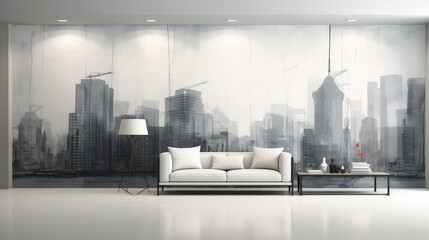 modern interior wall city background illustration design building, architecture 3d, empty light modern interior wall city background