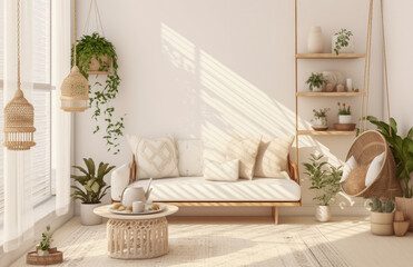 Naklejka premium Living room interior composition in boho style.