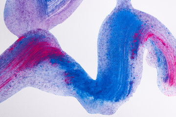 Pennellate di tempera di colore viola e blu su carta bianca, spazio per testo - obrazy, fototapety, plakaty