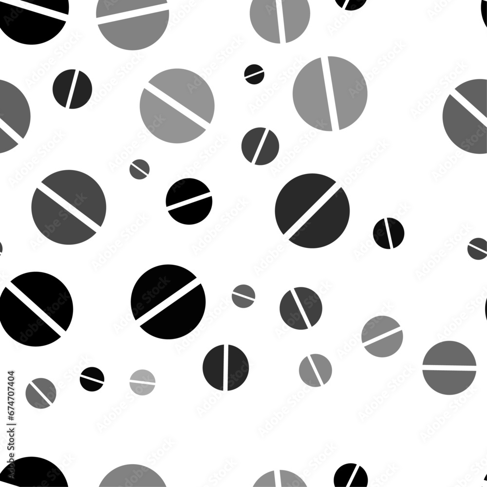 Poster seamless vector pattern with pill symbols, creating a creative monochrome background with rotated el