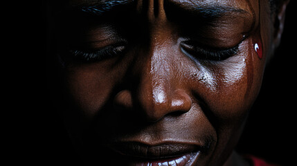 Wounded African woman crying - obrazy, fototapety, plakaty