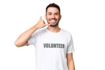 Young volunteer caucasian man over isolated chroma key background making phone gesture. Call me back sign